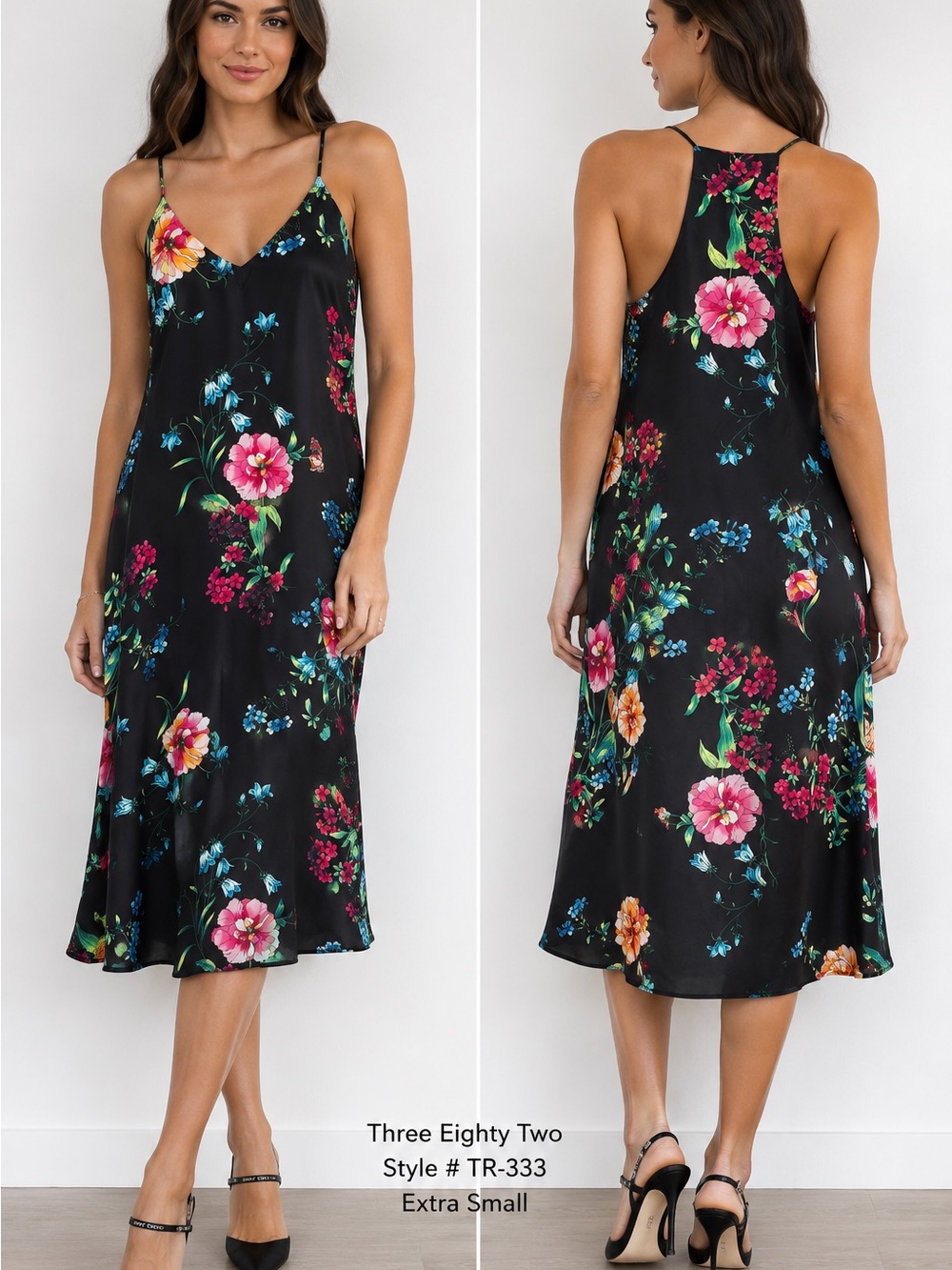 Three Eighty Two Black Floral Slip Dress XS